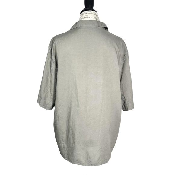 Uniqlo | Women | Slate Gray Boxy Minimalist Linen Blend Button Up Shirt | Large - Picture 3 of 9